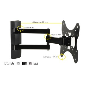 STAFFA A MURO ORIENTABILE A 3 NODI PER TV 23-42" FINO A VESA 200X200