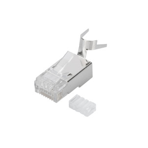 CONNETTORE PLUG 8 POLI SCHERMATO CAT.6A RJ45 CON INSERITORE PER CAVO RETE SOLIDO PASSANTE