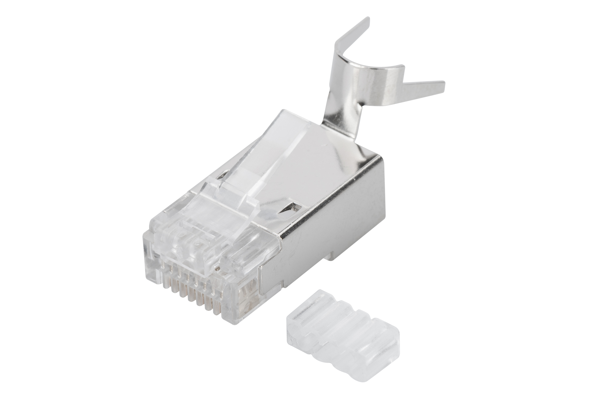 CONNETTORE PLUG 8 POLI SCHERMATO CAT.6A RJ45 CON INSERITORE PER CAVO RETE SOLIDO PASSANTE