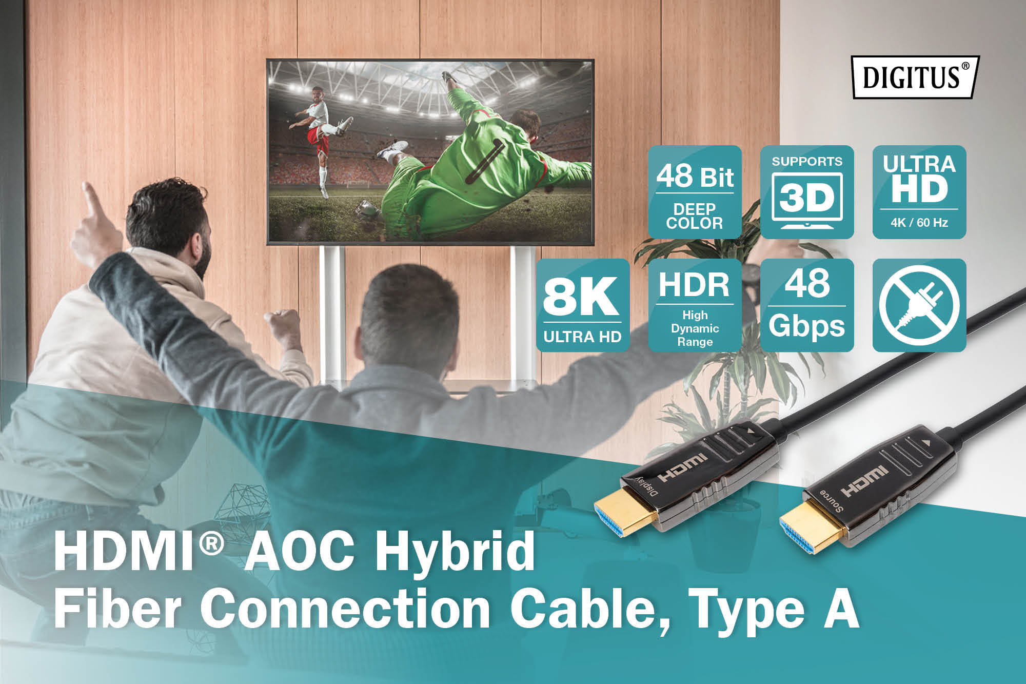 DIGITUS Cavo in fibra ottica ibrido HDMI¨ AOC, UHD 8K, 30 m