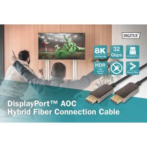 DIGITUS Cavo in fibra ottica ibrido DisplayPort ™ AOC, UHD 8K, 10 m