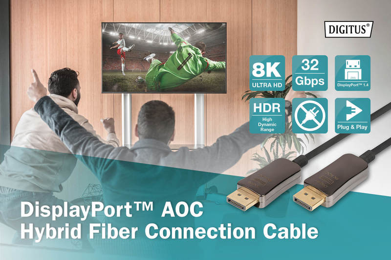 DIGITUS Cavo in fibra ottica ibrido DisplayPort ™ AOC, UHD 8K, 10 m