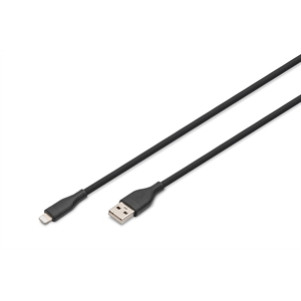 DIGITUS Cavo di collegamento in silicone Lightning, USB-A-Lightning 2 mt,nero