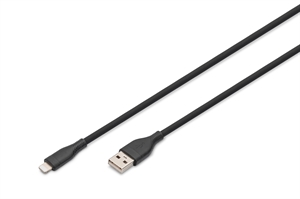 DIGITUS Cavo di collegamento in silicone Lightning, USB-A-Lightning 2 mt,nero