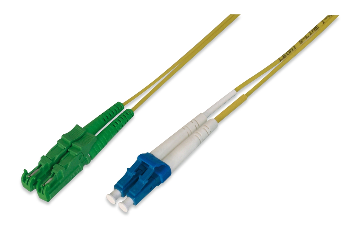 Cavo patch LWL, E2000 (8° APC) su LC (UPC), modalità singola  1 mt. colore giallo