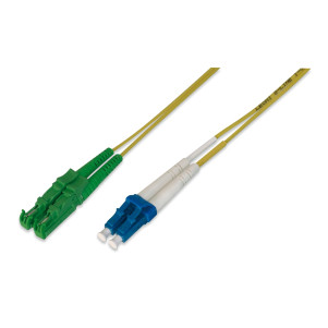 Cavo patch LWL, E2000 (8° APC) su LC (UPC), modalità singola  5 mt. colore giallo
