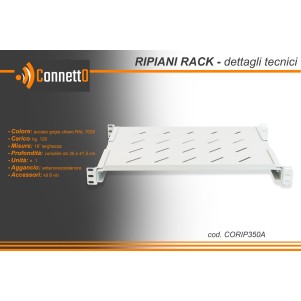 RIPIANO PER ARMADIO RACK 19" ALLUNGABILE 350 MM CON 4 AGGANCI GRIGIO
