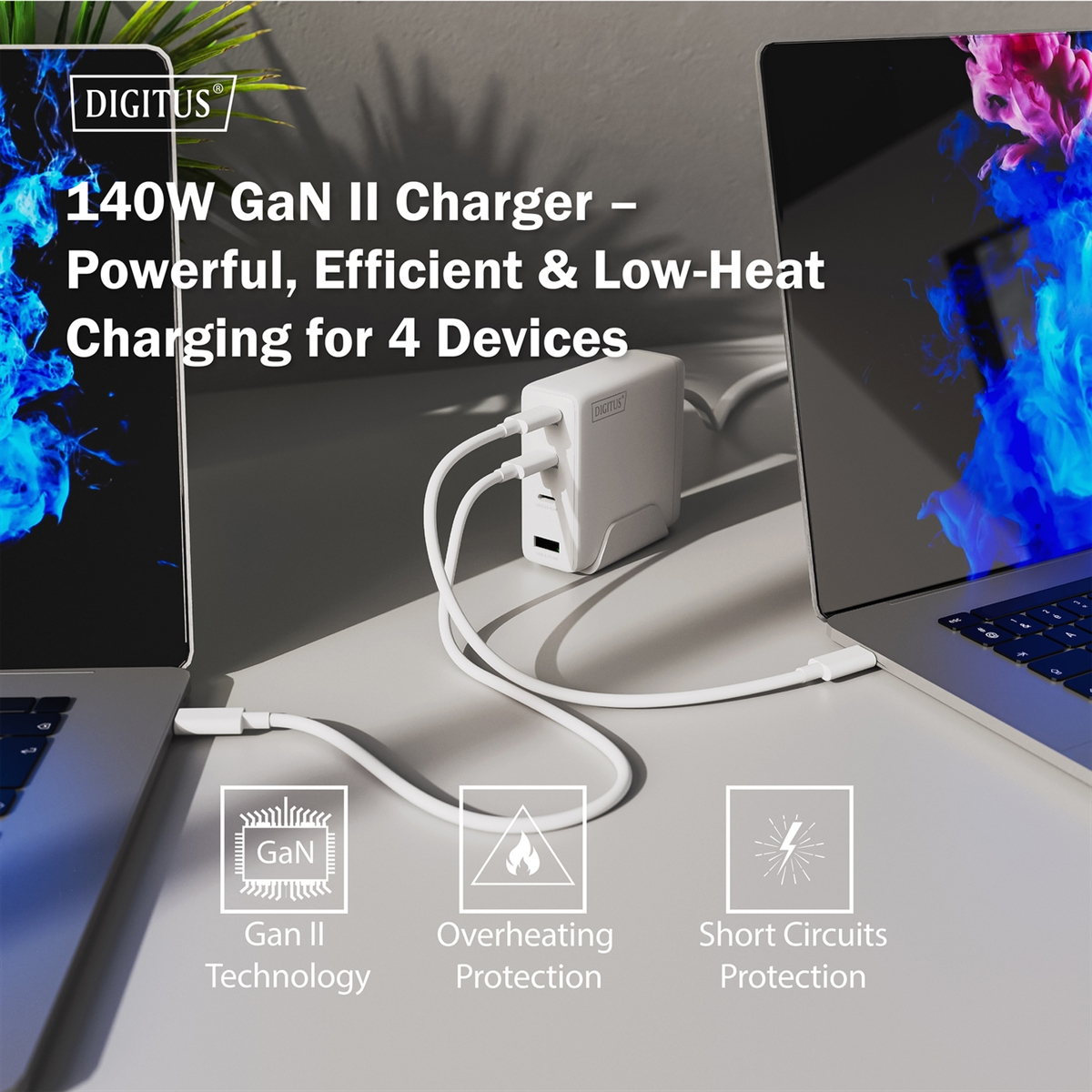 Caricatore USB GaN 140W, 3x USB-C, 1x USB-A