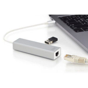 HUB DIGITUS CONNETTORE TIPO C CON 3 PORTE USB 3.0 + PORTA RETE GIGABIT