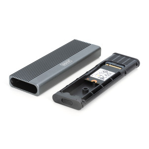 DIGITUS Alloggiamento per disco rigido USB M.2, SSD, esterno, NVMe + SATA, 10 Gbps (NVMe) 6 Gbps (SATA), USB3.1 Gen2, alluminio, senza attrezzi