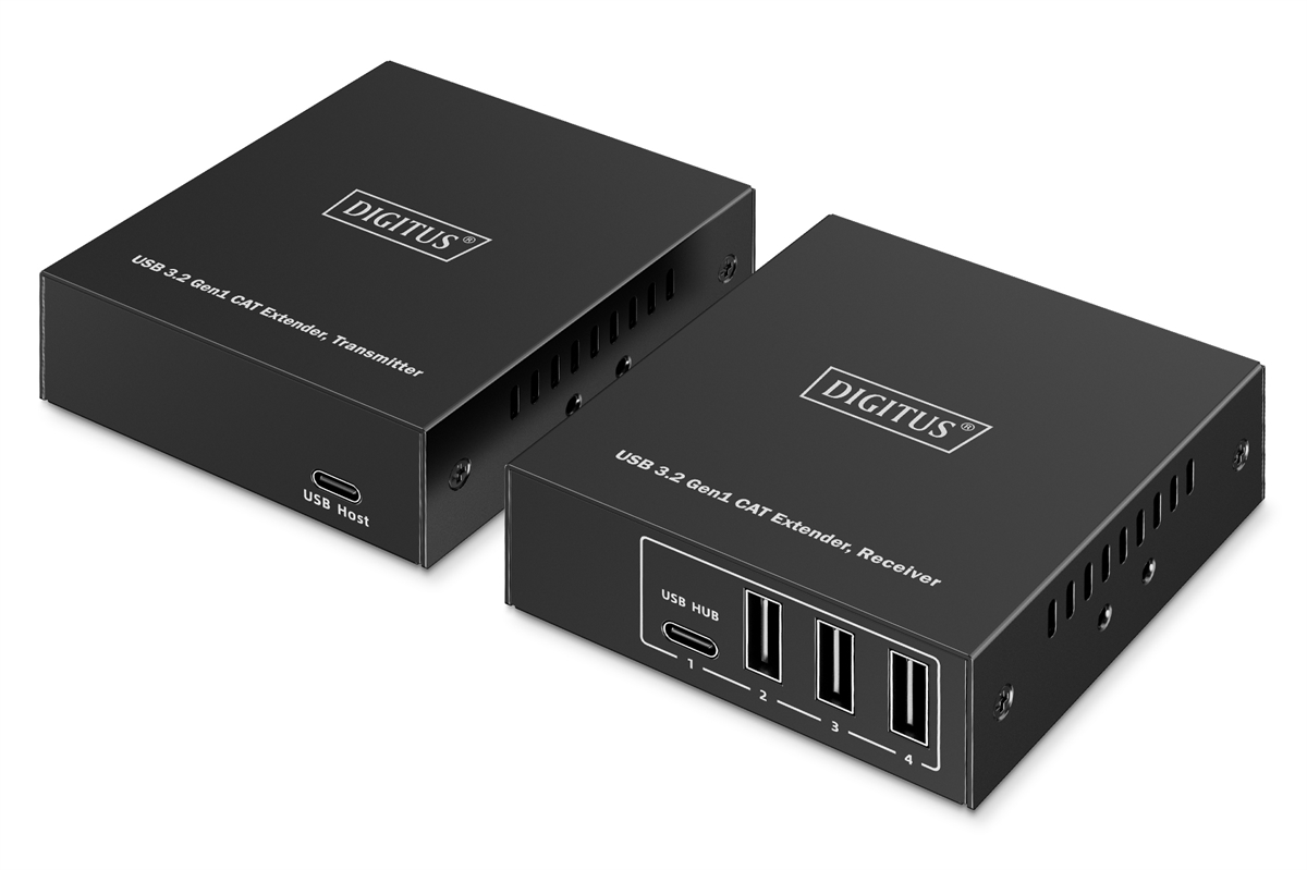 Estensore CAT USB 3.2 Gen1, 5 Gbps, 4 porte: 3x USB-A / 1x USB-C, 100 mt
