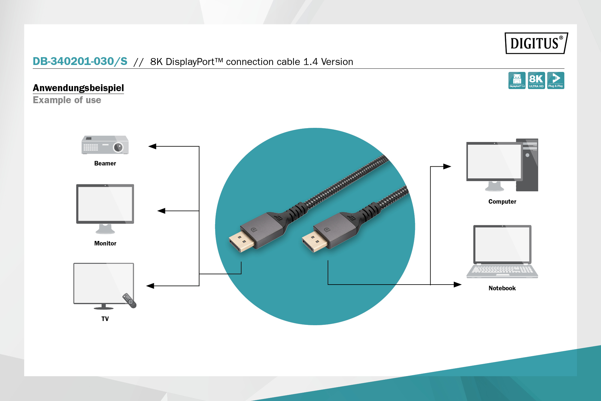 DIGITUS Cavo di collegamento DisplayPort 8K versione 1.4 mt 2