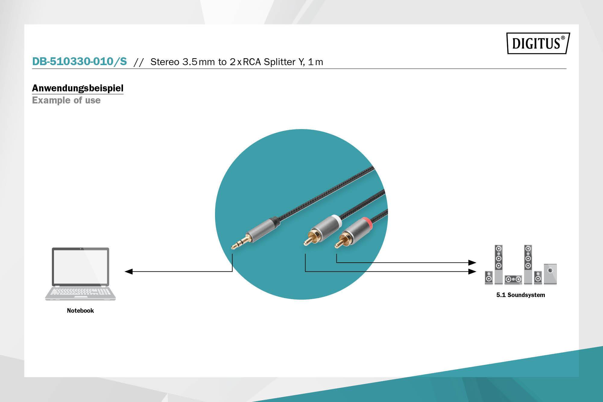 DIGITUS Cavo adattatore audio, da 3,5 mm jack a cinch RCA DIGITUS mt 1
