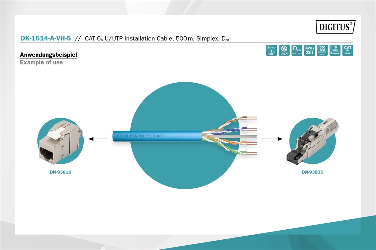 Cavo di installazione U/UTP CAT 6A, 500 mt, simplex, B2ca , colore BLU