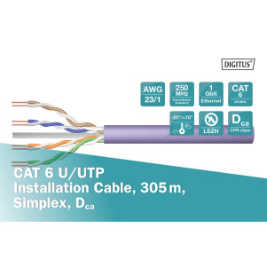 Cavo di installazione a doppino intrecciato U-UTP CAT 6,305 mt.Colore: viola