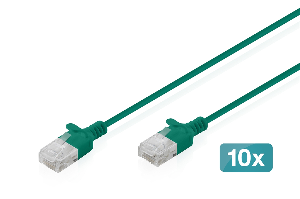 CAVO RETE CAT 6 U-UTP RAME LSZH SLIM 1 m, VERDE, 10 PEZZI