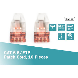 CONFEZIONE 10 CAVI CAT 6 SCHERMATI S/FTP MT 0,25 COLORE GRIGIO DIGITUS