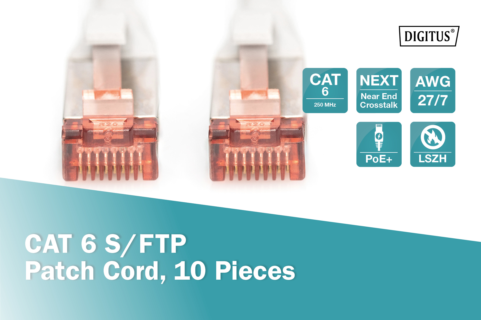 CONFEZIONE 10 CAVI CAT 6 SCHERMATI S/FTP MT 0,25 COLORE GRIGIO DIGITUS
