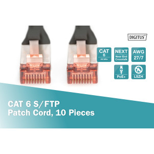 CONFEZIONE 10 CAVI CAT 6 SCHERMATI S/FTP MT 0,25 COLORE NERO DIGITUS