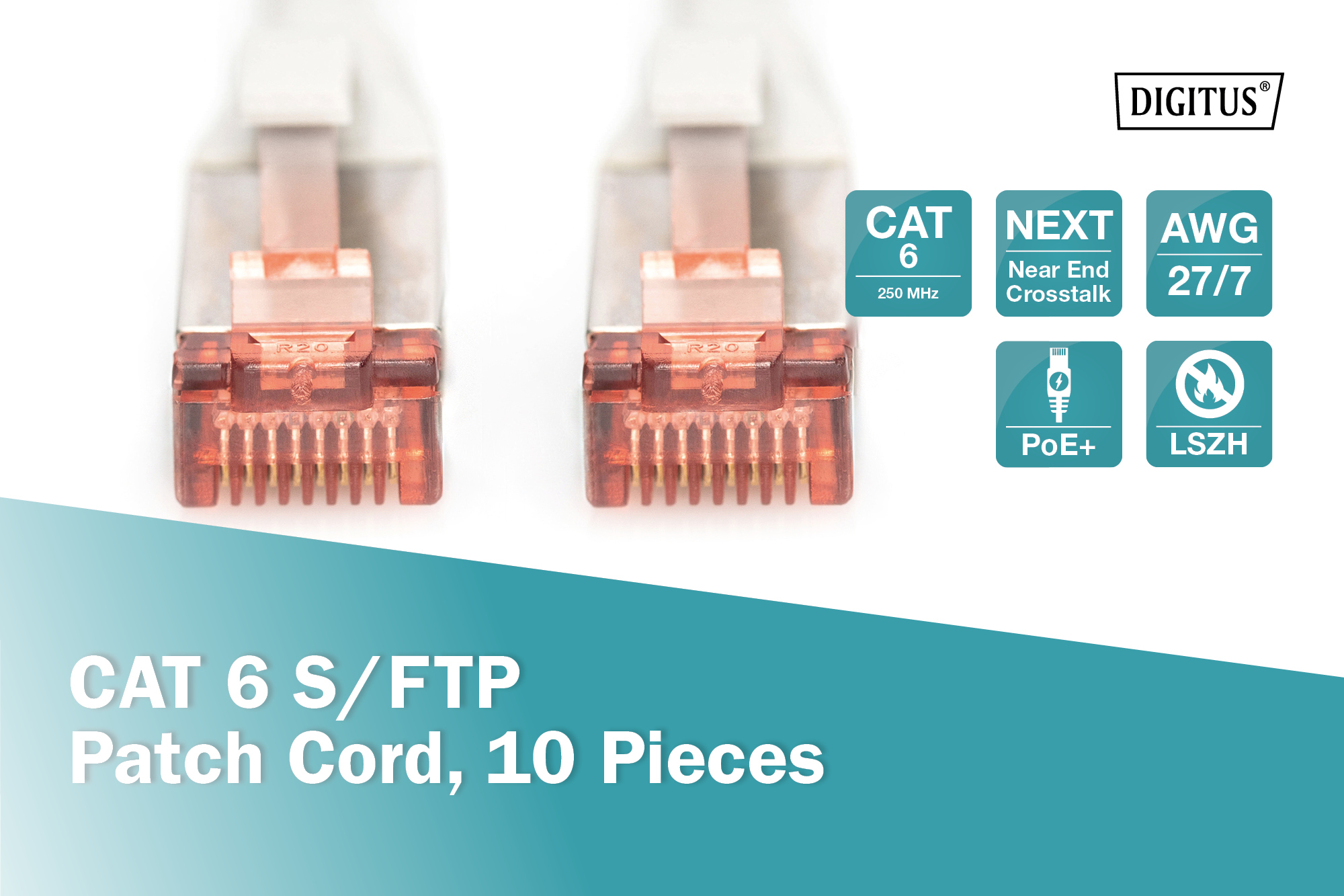 CONFEZIONE 10 CAVI CAT 6 SCHERMATI S/FTP MT 0,5 COLORE BIANCO DIGITUS