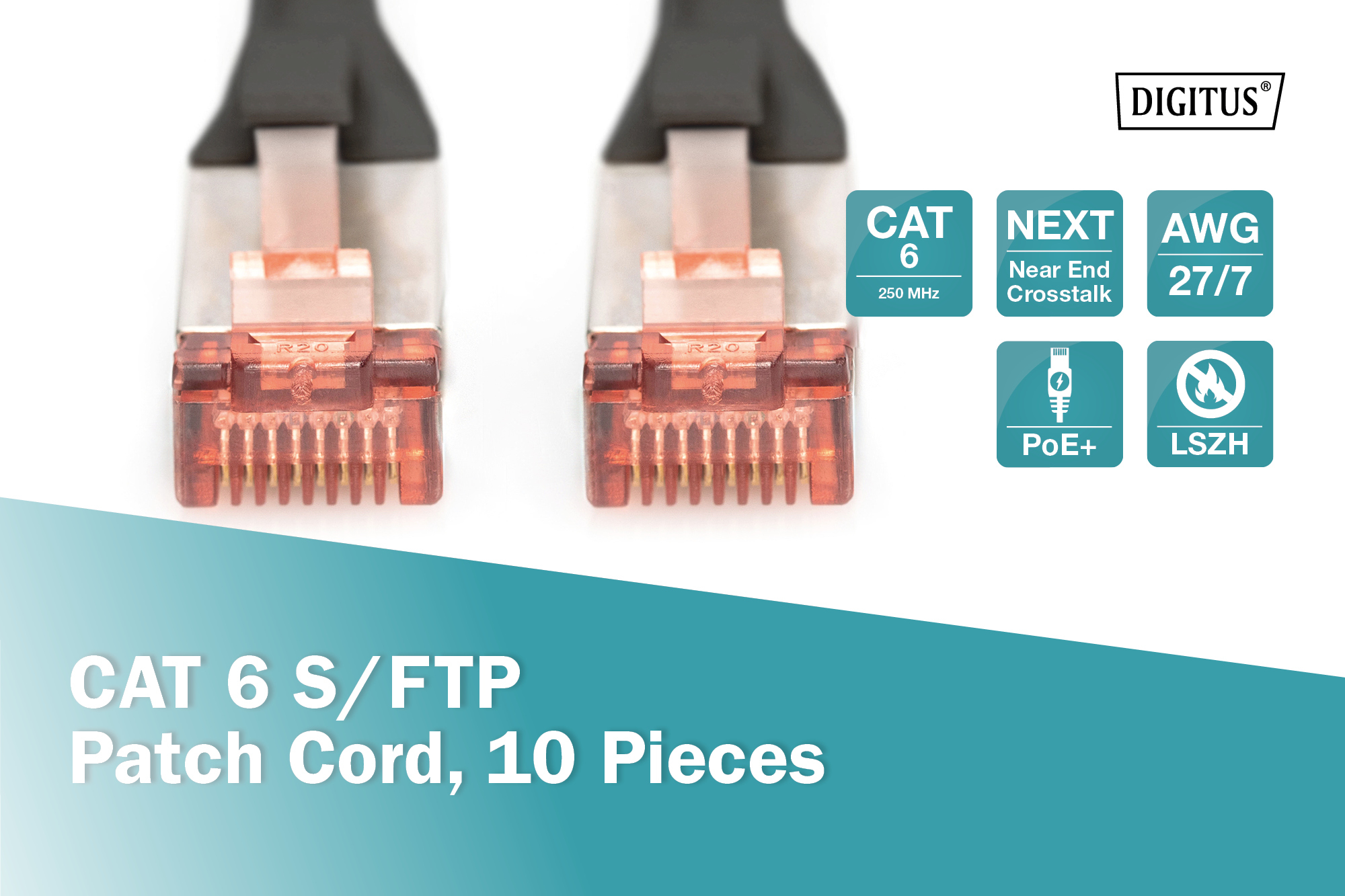 CONFEZIONE 10 CAVI CAT 6 SCHERMATI S/FTP MT 2 COLORE NERO DIGITUS