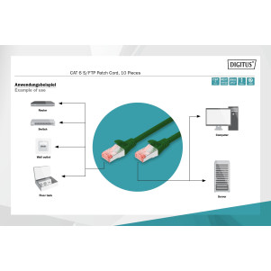 CONFEZIONE 10 CAVI CAT 6 SCHERMATI S/FTP MT 5 COLORE VERDE DIGITUS