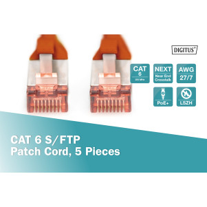 CONFEZIONE 5 CAVI CAT 6 SCHERMATI S/FTP MT 10 COLORE ROSSO DIGITUS