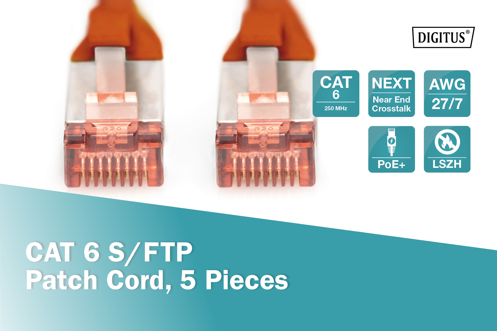 CONFEZIONE 5 CAVI CAT 6 SCHERMATI S/FTP MT 10 COLORE ROSSO DIGITUS