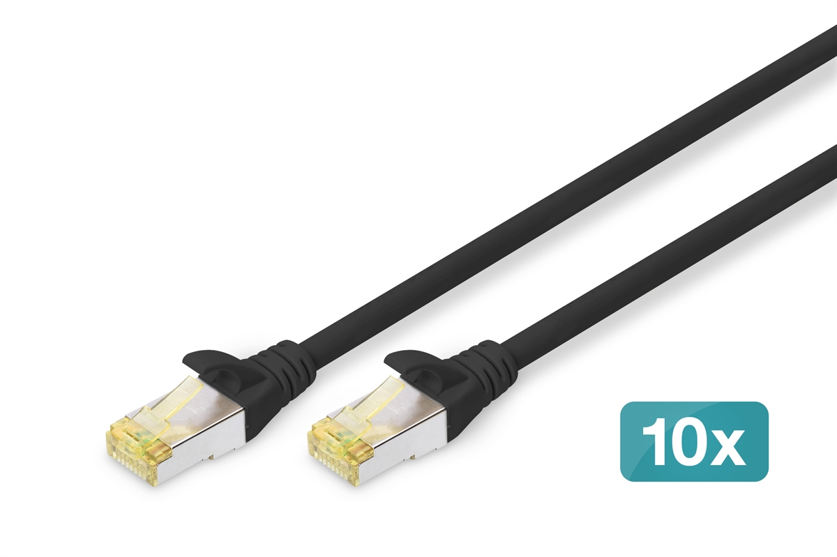Cavo patch CAT 6A S/FTP, 10 pezzi lunghezza 0,25 mt. colore nero