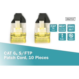 Cavo patch CAT 6A S/FTP, 10 pezzi ,  3 mt. colore nero