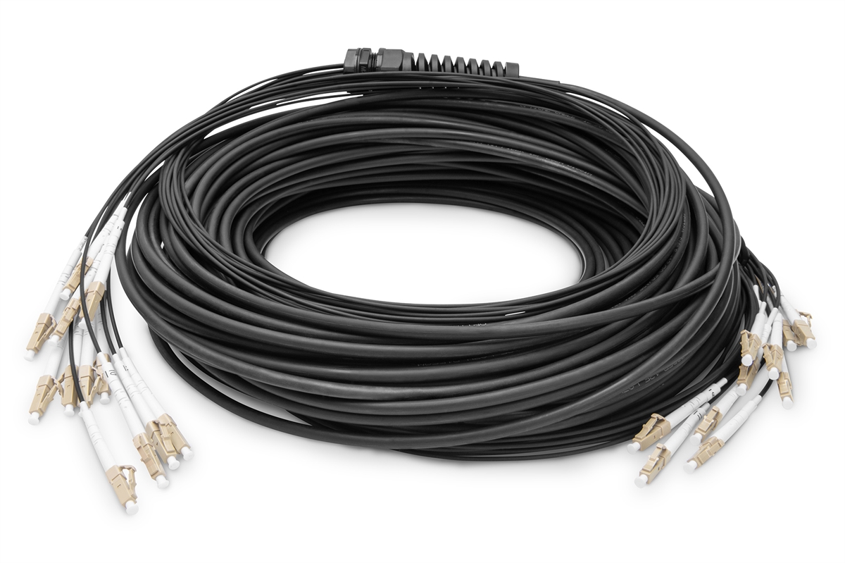 Cavo breakout universale in fibra ottica dotato di terminali, Multimode OM4, 12 fibre, LC/UPC - LC/UPC  50 mt. colore nero