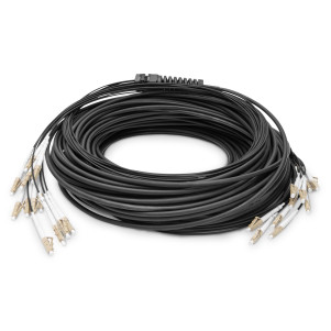Cavo breakout universale in fibra ottica dotato di terminali, Multimode OM4, 12 fibre, LC/UPC - LC/UPC 100 mt. colore nero