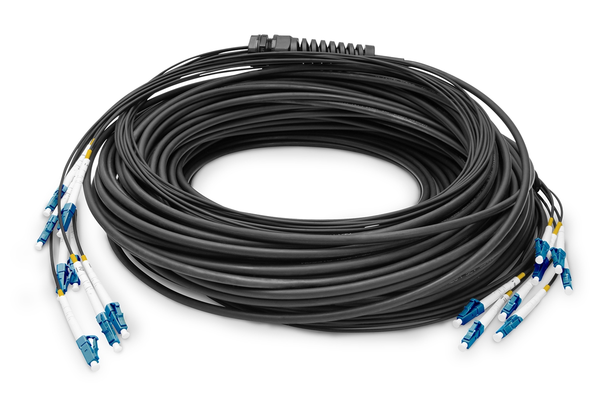 Cavo breakout universale in fibra ottica dotato di terminali, Multimode OM4, 8 fibre, LC/UPC - LC/UPC  50 mt. colore nero