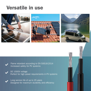 DIGITUS Prolunga cavo solare 3 m, 4 mm connessione MC4, cavo FV 1500 V DC, resistente ai raggi UV e alle intemperie, 2 cavi, 1x nero, 1x rosso