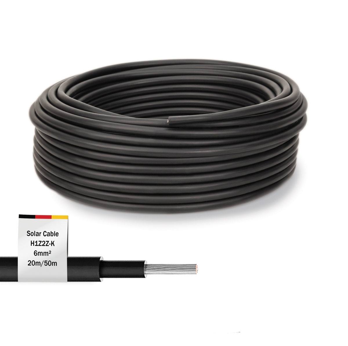 DIGITUS covo solare da installazione 20m, 6mm nero, cavo FV 1500V DC, resistente ai raggi UV e alle intemperie