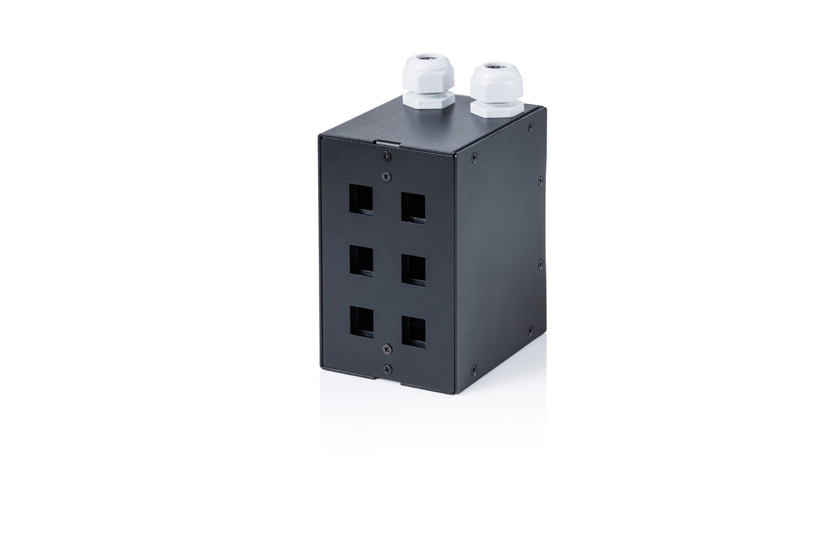 DIGITUS Distributore a binario top-hat in rame, 6 porte, nero