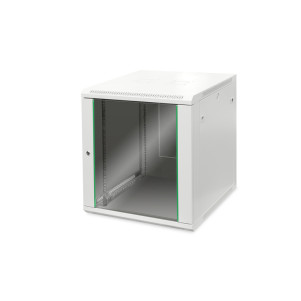 ARMADIO RACK 19" 12 UNITA' DA MURO (A)638 X (L)600 X PROFONDITA' 600 MM. COLORE GRIGIO PORTA VETRO