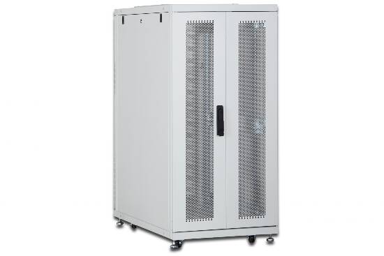 ARMADIO RACK 19" 26 UNITA' LINEA SERVER (A)1342 x (L)600 (P)1000MM. COLORE GRIGIO CHIARO CON PORTA TRAFORATA E RUOTE