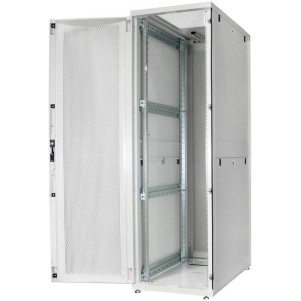 ARMADIO RACK 19" 42 UNITA' LINEA SERVER (A)1970 x (L)600 (P)1000MM. COLORE GRIGIO CHIARO CON PORTA TRAFORATA E RUOTE