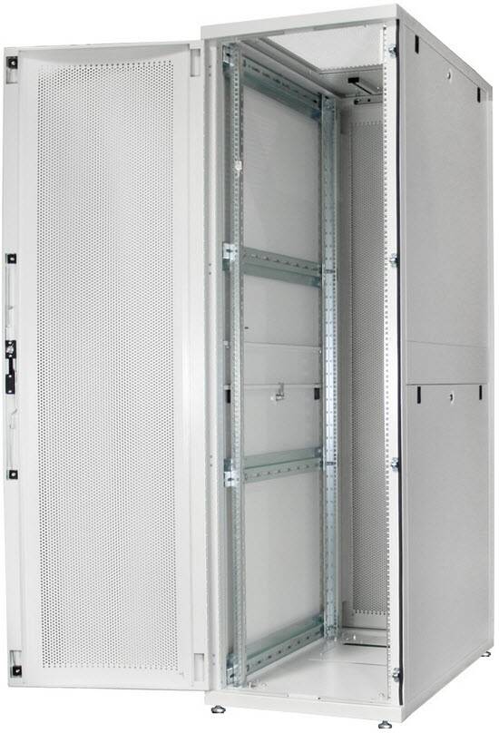 ARMADIO RACK 19" 42 UNITA' LINEA SERVER (A)1970 x (L)600 (P)1000MM. COLORE GRIGIO CHIARO CON PORTA TRAFORATA E RUOTE