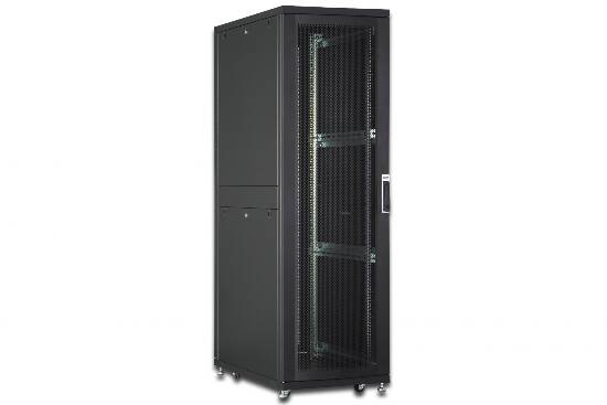 ARMADIO RACK 19" 42 UNITA' LINEA SERVER (A)1970 x (L)600 (P)1000MM. COLORE NERO CON PORTA TRAFORATA E RUOTE