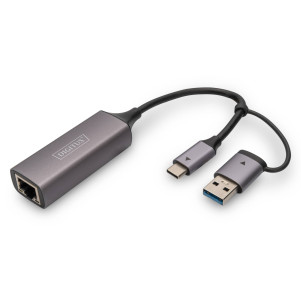 DIGITUS Adattatore Gigabit Ethernet USB Type-C™ 2.5G, USB-C™ + USB A (USB3.1/3.0)
