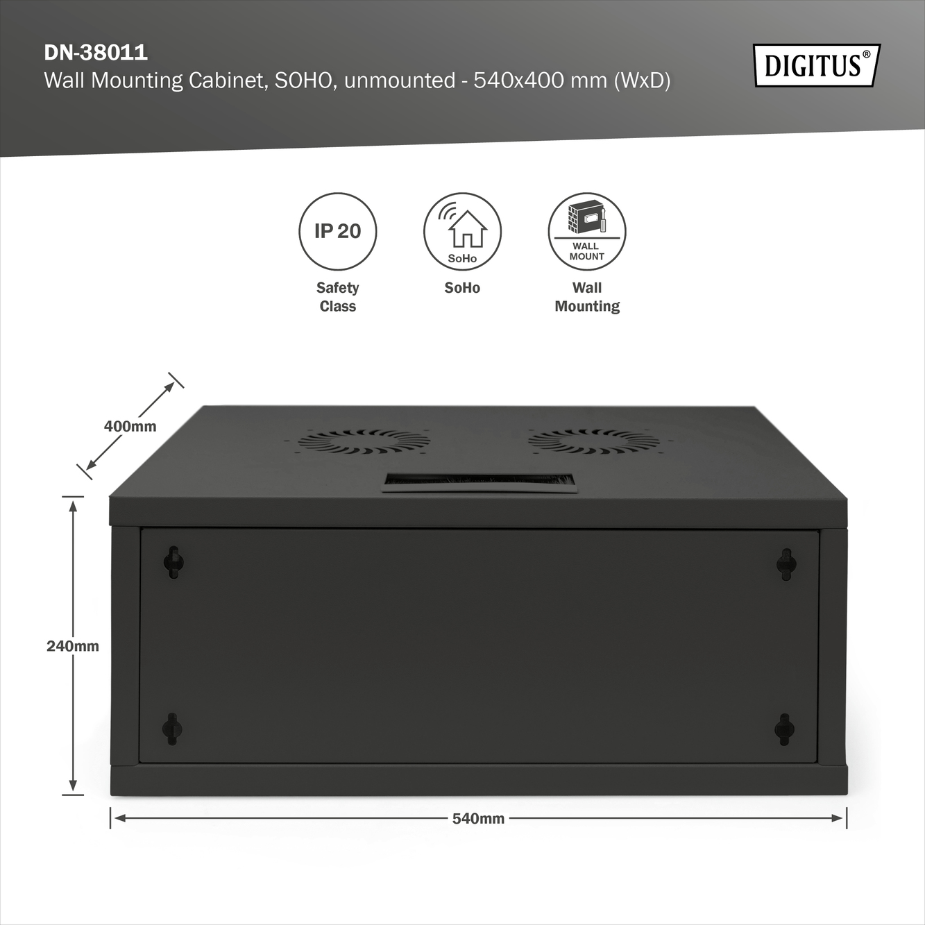 Armadio da muro 4U DIGITUS SOHO smontato - 540 x 400 mm (L x P) colore nero