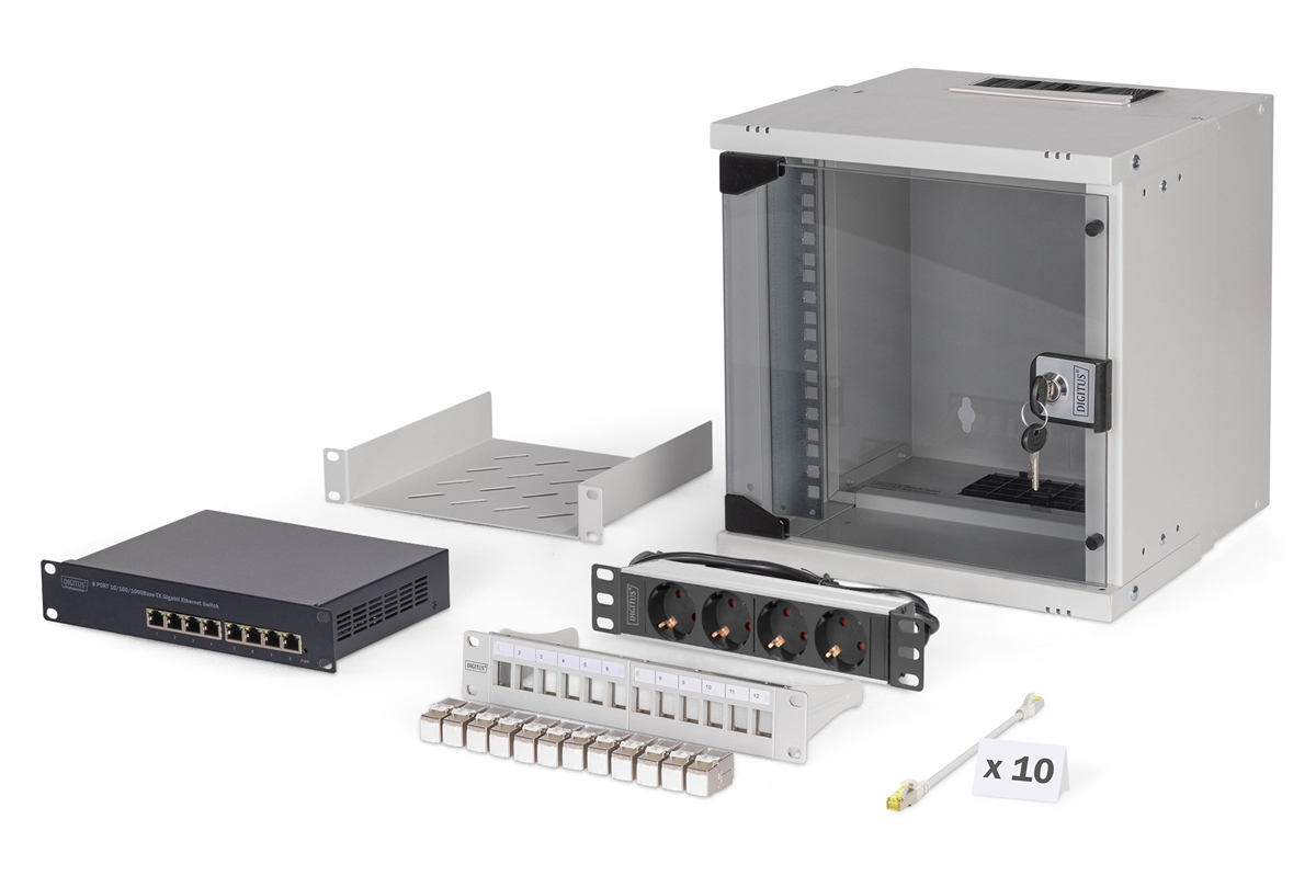 ARMADIO RACK DI RETE DIGITUS 10" CON ACCESSORI  - 6U, 315 x 300 mm (L x P)