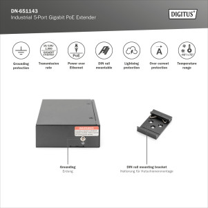 DIGITUS Extender industriale 5 porte Gigabit PoE