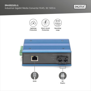 DIGITUS Convertitore multimediale industriale DIGITUS Gigabit RJ45, SC 0,5 km