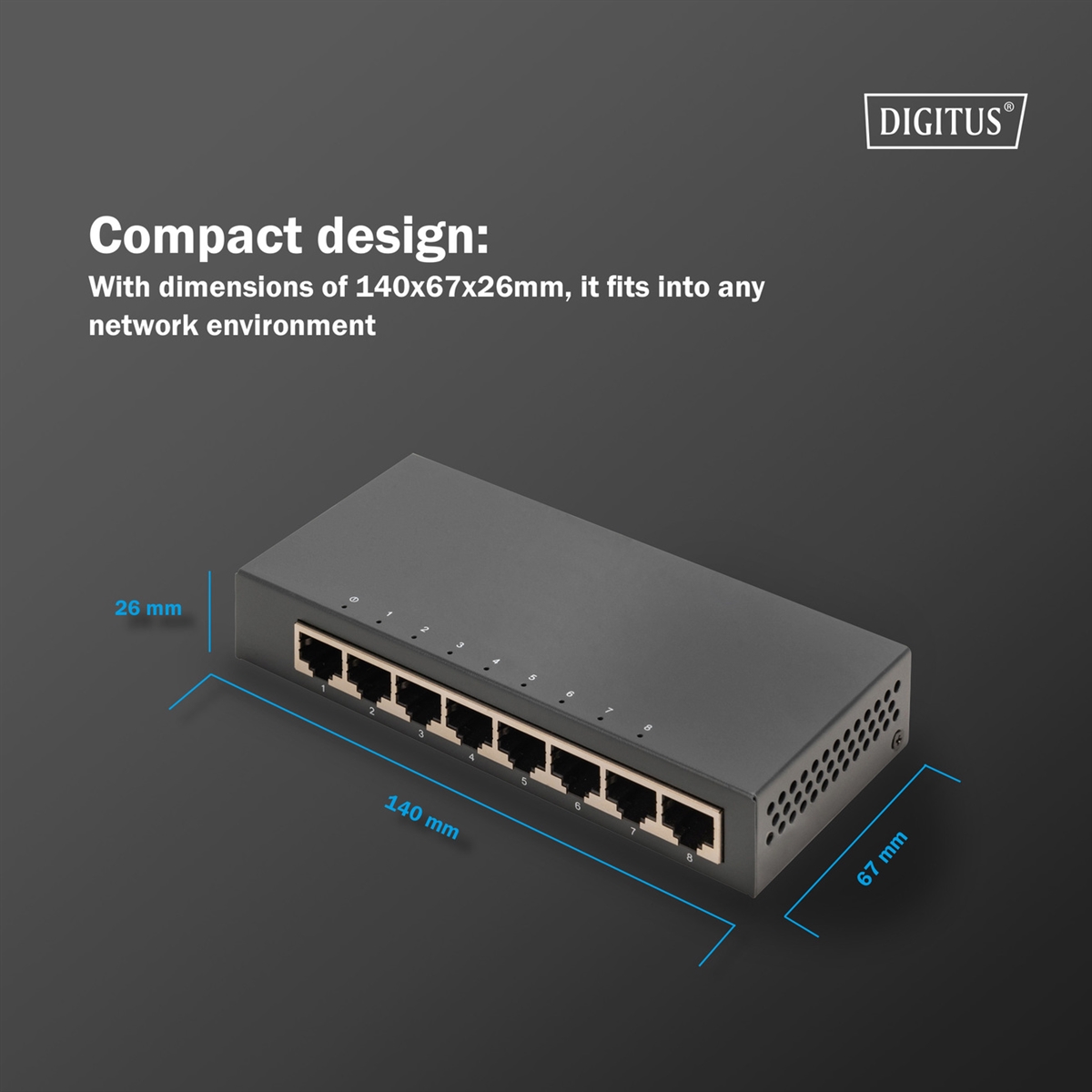 Switch Gigabit a 8 porte, desktop, non gestito, alloggiamento in metallo