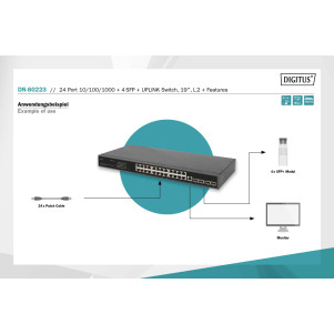DIGITUS Switch 24 porte 10/100/1000 + 4SFP+ UPLINK, 19", L2+