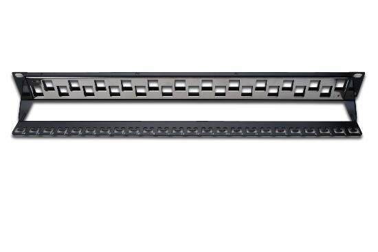 PANNELLO PATCH 19" MODULARE 24 PORTE SCHERMATE 1 UNITA' COLORE NERO A PORTE SFASATE (SENZA MODULI)