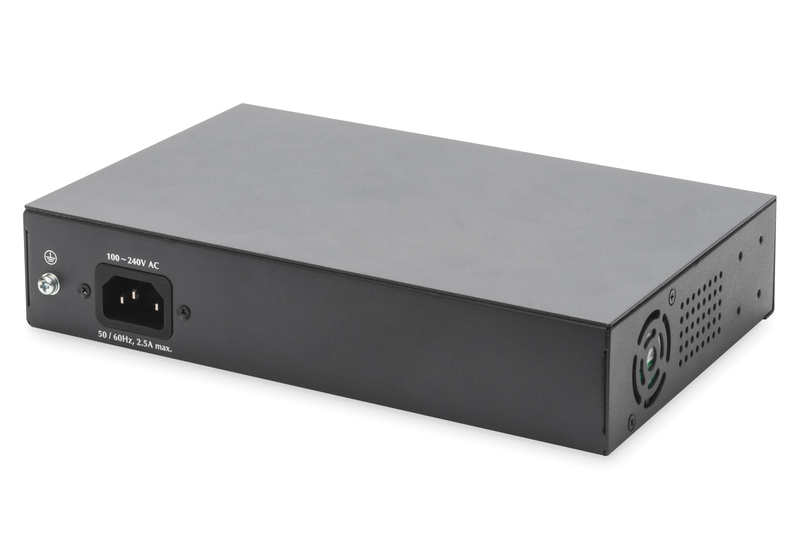 DIGITUS Switch Gigabit 8 porte con 6 x porte PoE, 2 x RJ45, 2 x SFP Uplink, 802.3 af/at/bt